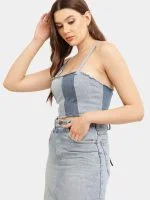 Two-Tone Raw Denim Corset Crop Top