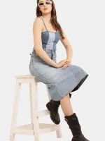 Two-Tone Raw Denim Corset Crop Top - Image 12