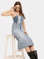 Vintage Denim Panel Midi Skirt