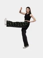Black Patchwork Baggy Pants with Neon Green Hand Stitch - Image 7