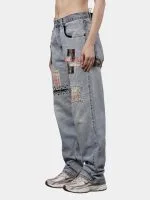 Reworked Denim Pants with Sashiko Threadwork & Patch Embroidery - Image 8