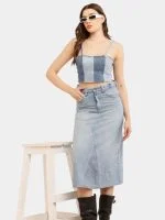 Vintage Denim Panel Midi Skirt - Image 6
