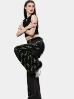 Black Patchwork Baggy Pants with Neon Green Hand Stitch - Image 8
