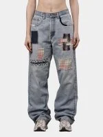 Reworked Denim Pants with Sashiko Threadwork & Patch Embroidery - Image 7