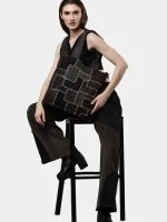 Two-Tone Reworked Denim Co-Ord Set – Patchwork Pants & Sleeveless Mini Jacket Top - Image 5