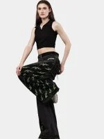 Black Patchwork Baggy Pants with Neon Green Hand Stitch - Image 9