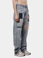 Reworked Denim Pants with Sashiko Threadwork & Patch Embroidery - Image 6