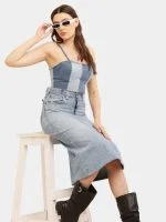 Vintage Denim Panel Midi Skirt - Image 9