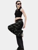 Black Patchwork Baggy Pants with Neon Green Hand Stitch - Image 10