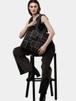 Two-Tone Reworked Denim Co-Ord Set – Patchwork Pants & Sleeveless Mini Jacket Top - Image 3