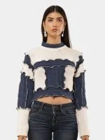 Denim Patch Knit Top - Image 9
