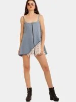 Denim & White Net Rework Dress with Front Zipper - Image 9