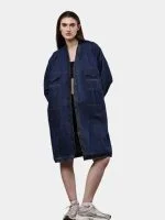 Reworked Denim Long Coat – Multi-Pocket Denim Coat with Hand Thread Work - Image 8