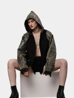 Reworked Realtree Camo & Black Denim Hooded Jacket