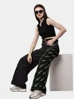 Black Patchwork Baggy Pants with Neon Green Hand Stitch - Image 13