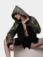 Reworked Realtree Camo & Black Denim Hooded Jacket - Image 3