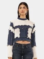 Denim Patch Knit Top - Image 8