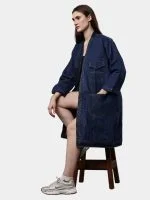 Reworked Denim Long Coat – Multi-Pocket Denim Coat with Hand Thread Work - Image 7