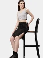 Reworked Black Pants Skirt with Dual Side Zippers - Image 8