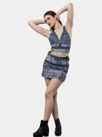 Reworked Levi’s Waistband Denim Co-Ord Set – Skirt & Button-Back Top - Image 3