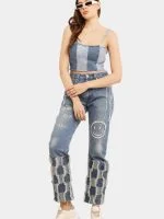 Two-Tone Raw Denim Corset Crop Top - Image 6