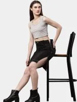 Reworked Black Pants Skirt with Dual Side Zippers - Image 9