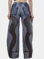 Reworked Denim Pants with Red Thread Detailing & 3D Pocket Design - Image 2