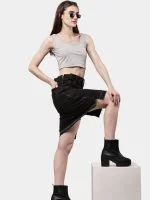 Reworked Black Pants Skirt with Dual Side Zippers