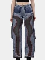 Reworked Denim Pants with Red Thread Detailing & 3D Pocket Design - Image 15