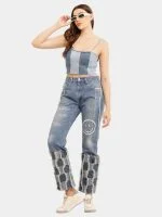 Two-Tone Raw Denim Corset Crop Top - Image 3