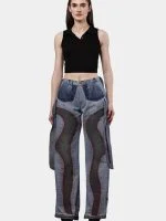 Reworked Denim Pants with Red Thread Detailing & 3D Pocket Design - Image 14