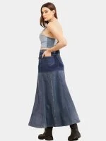 Reworked Vintage Denim Panelled Maxi Skirt