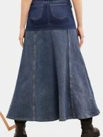 Reworked Vintage Denim Panelled Maxi Skirt - Image 3