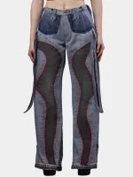 Reworked Denim Pants with Red Thread Detailing & 3D Pocket Design - Image 12