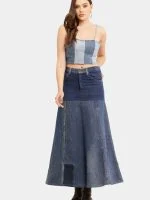 Reworked Vintage Denim Panelled Maxi Skirt - Image 11