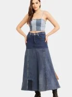 Reworked Vintage Denim Panelled Maxi Skirt - Image 5