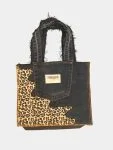 Black & Cheetah Print Upcycled Fabric Tote Bag