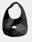 Monochrome Patchwork Running-Stitch Tote Bag