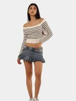 Pleated Denim Mini Skirt