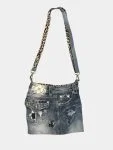 Miss Me Denim Shoulder Bag with Leopard Strap