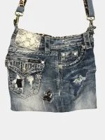 Miss Me Denim Shoulder Bag with Leopard Strap - Image 5