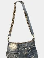 Miss Me Denim Shoulder Bag with Leopard Strap - Image 4