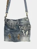 Miss Me Denim Shoulder Bag with Leopard Strap - Image 3